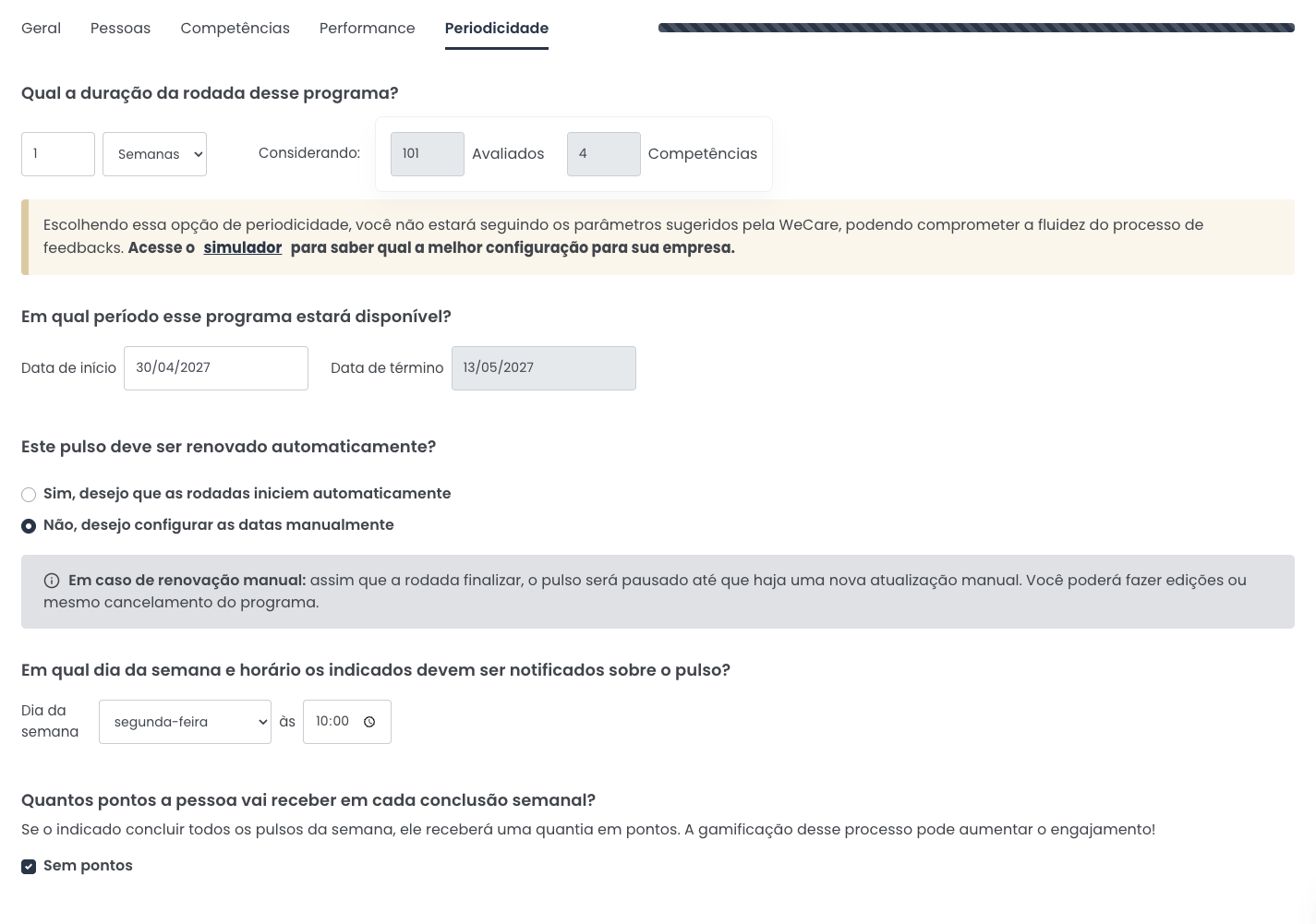 Tela Editar pulso · Periodicidade